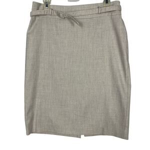 Ann Taylor, Sz 8P, Tan Pencil Skirt, Belted, Textured Woven, Lined, EUC, Petite